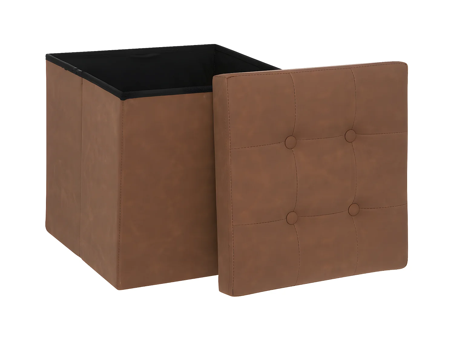 Pouf et Coffre de rangement en bois et revêtement Marron 38 x 38 cm