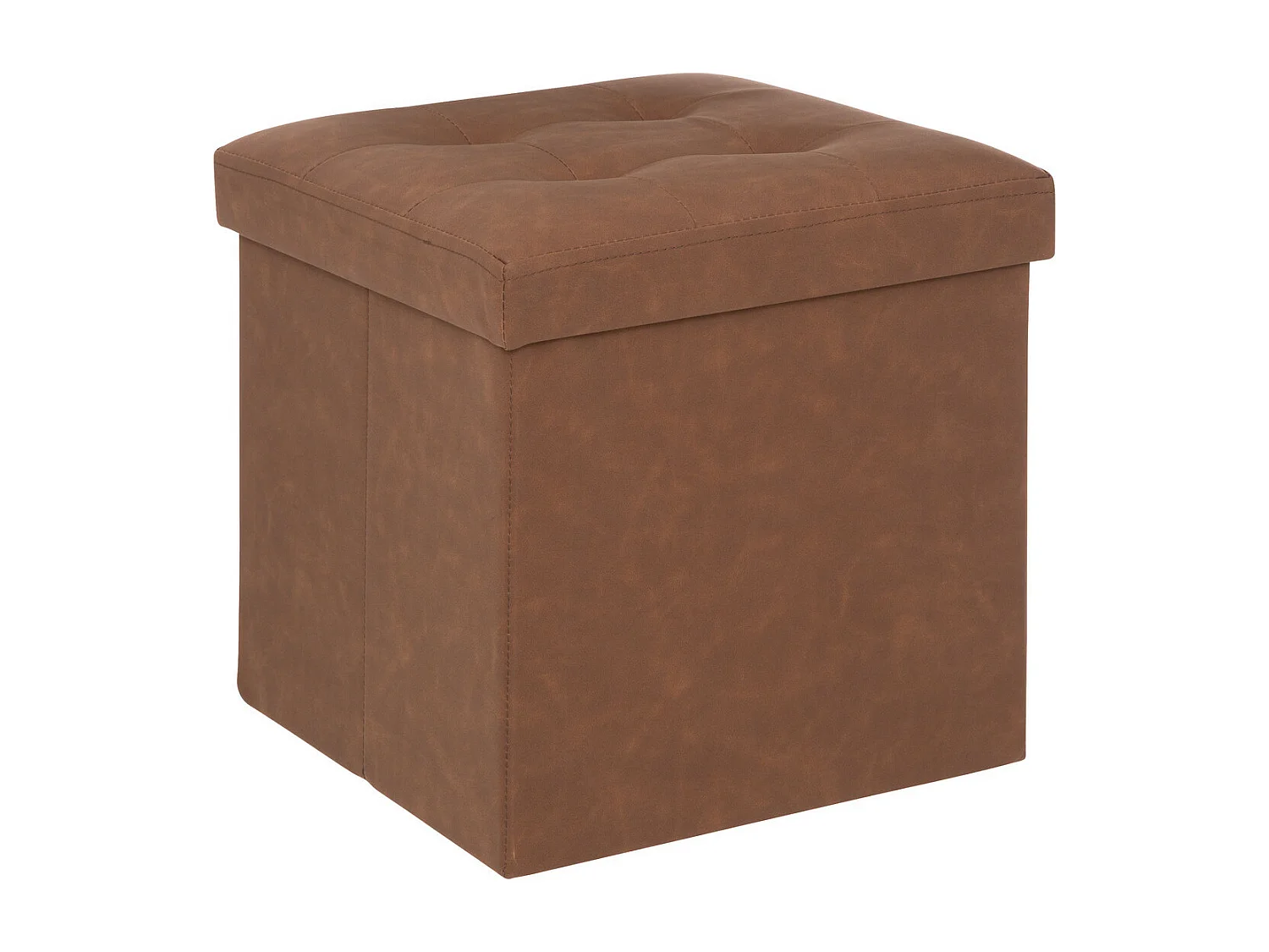 Pouf et Coffre de rangement en bois et revêtement Marron 38 x 38 cm