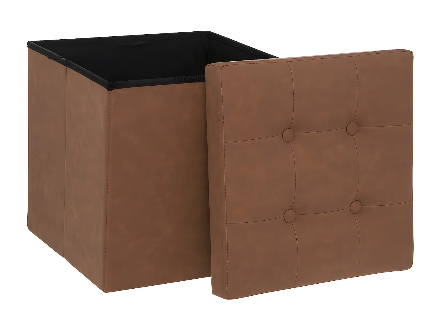 Pouf et Coffre de rangement en bois et revêtement Marron 38 x 38 cm