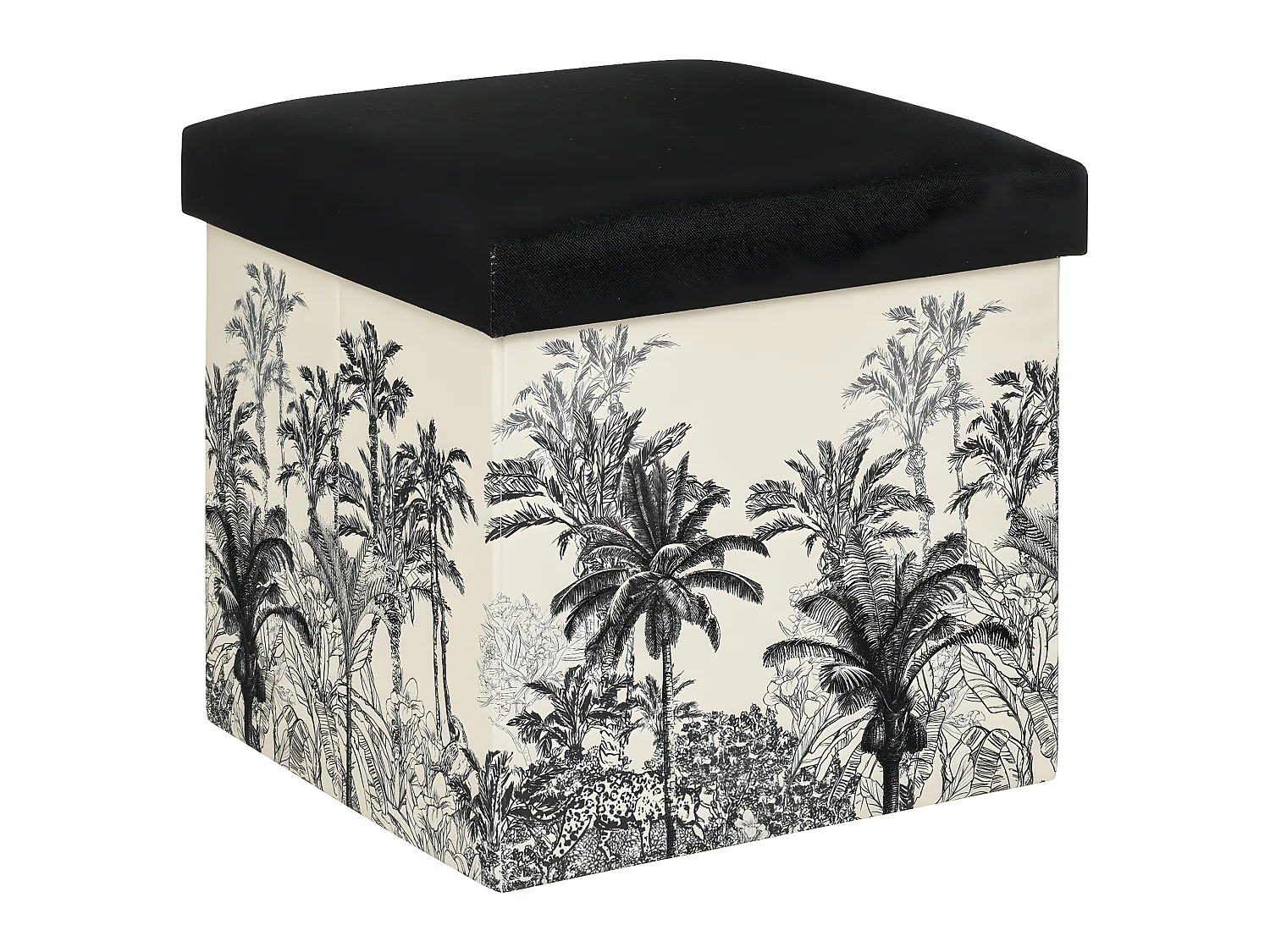 Pouf et Coffre de rangement en bois et tissu imprimé Noir & Blanc 38 x 38 cm