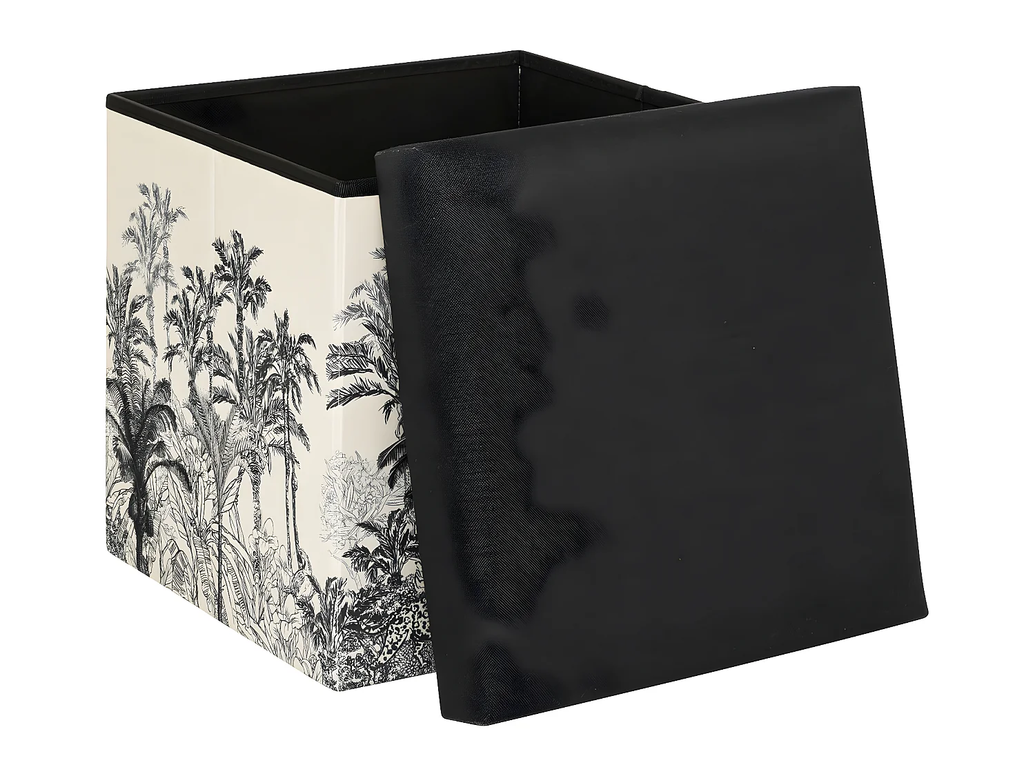 Pouf et Coffre de rangement en bois et tissu imprimé Noir & Blanc 38 x 38 cm