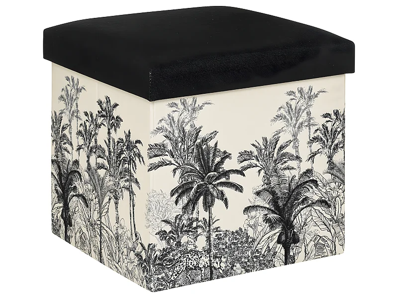 Pouf et Coffre de rangement en bois et tissu imprimé Noir & Blanc 38 x 38 cm
