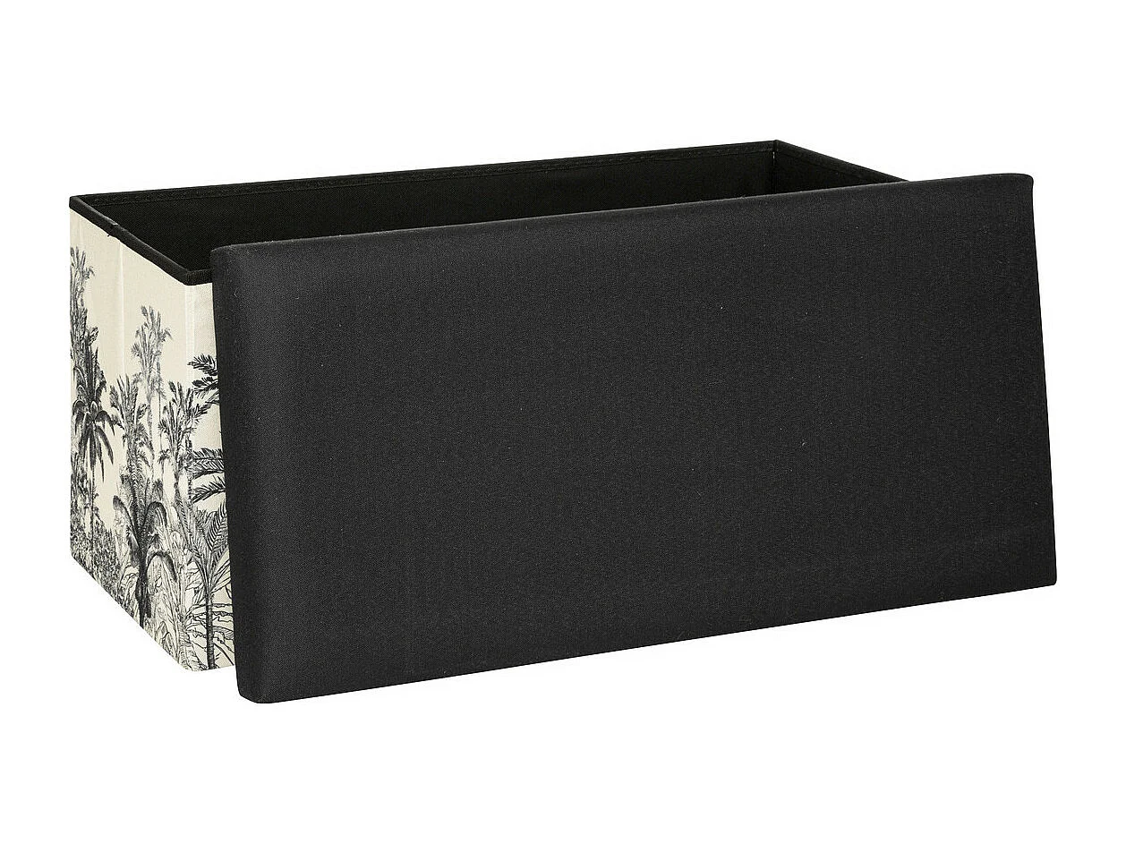 Pouf et Coffre de rangement en bois et tissu imprimé Noir & Blanc 76 x 38 cm
