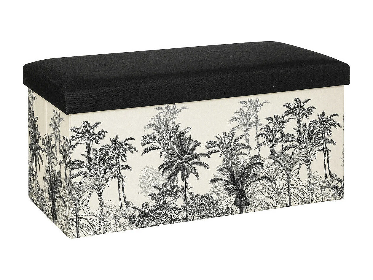 Pouf et Coffre de rangement en bois et tissu imprimé Noir & Blanc 76 x 38 cm