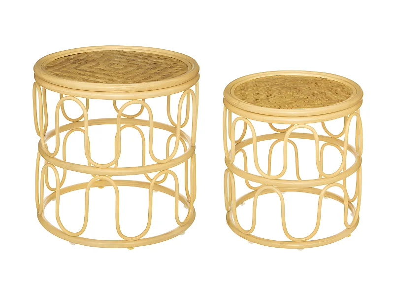 Set de 2 Tables d'appoint gigognes en Rotin et Bambou