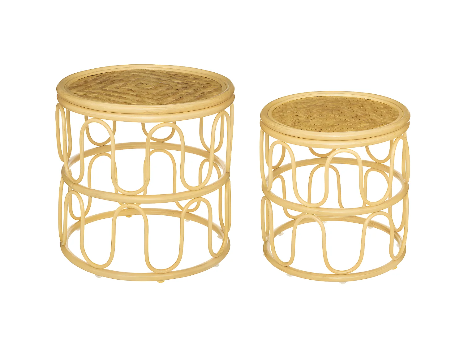 Set de 2 Tables d'appoint gigognes en Rotin et Bambou