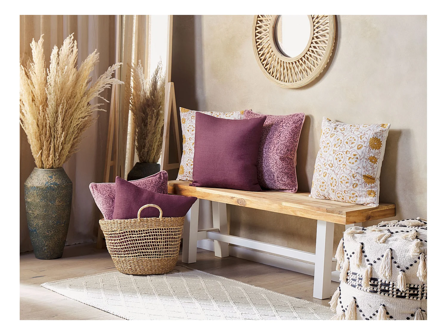 Conjunto de 2 almofadas decorativas SAGINA Linho 45 x 45 cm Roxo Sólido