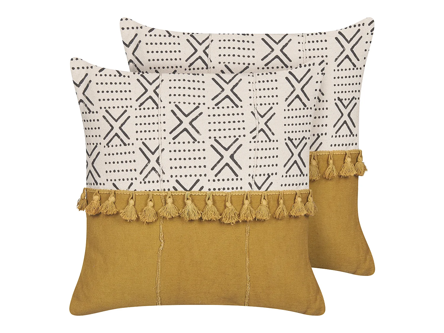 Lot de 2 coussins décoratifs WOODI Coton 45 x 45 cm Jaune Blanc Motif géométrique