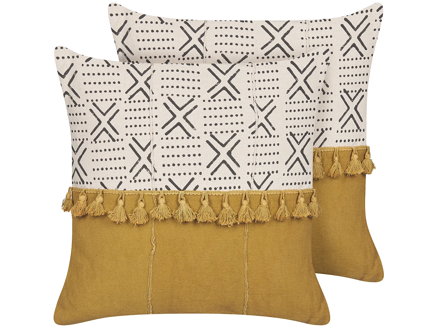 Zestaw 2 poduszek dekoracyjnych WOODI Bawełna 45 x 45 cm Żółty Biały Wzór geometryczny