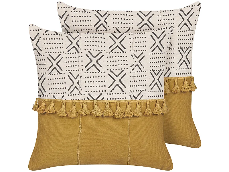 Zestaw 2 poduszek dekoracyjnych WOODI Bawełna 45 x 45 cm Żółty Biały Wzór geometryczny