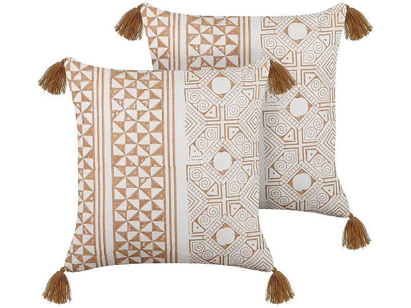 Dekokissen 2er Set MALUS Baumwolle 45 x 45 cm Hellbraun Orientalisches Muster