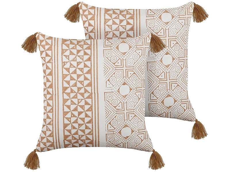 Conjunto de 2 almofadas decorativas MALUS Algodão 45 x 45 cm Castanho claro Padrão oriental
