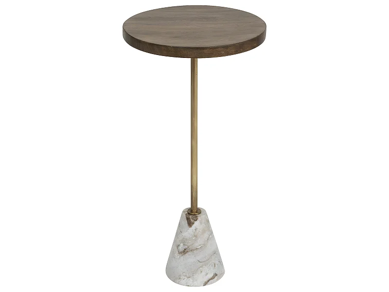 Table d'appoint Table à café en Marbre Beige et Bois de Manguier H 69 cm