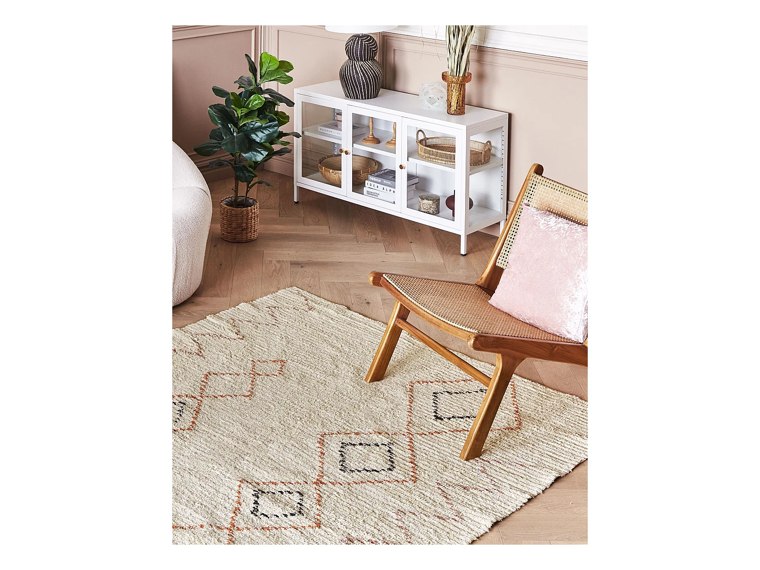 Teppich Baumwolle mit Muster beige 160 x 230 cm rechteckig Boho Guwahati