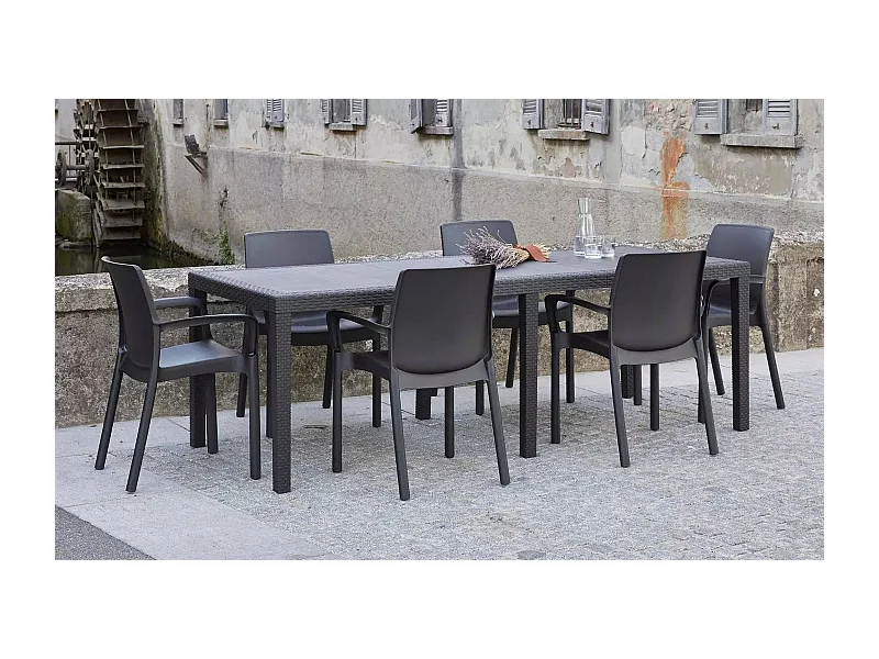 Gartentisch Dmains, Rechteckiger ausziehbarer Esstisch, ausziehbarer Gartentisch in Rattan-Optik, 100 % Made in Italy, 150x90h72 cm, Anthrazit