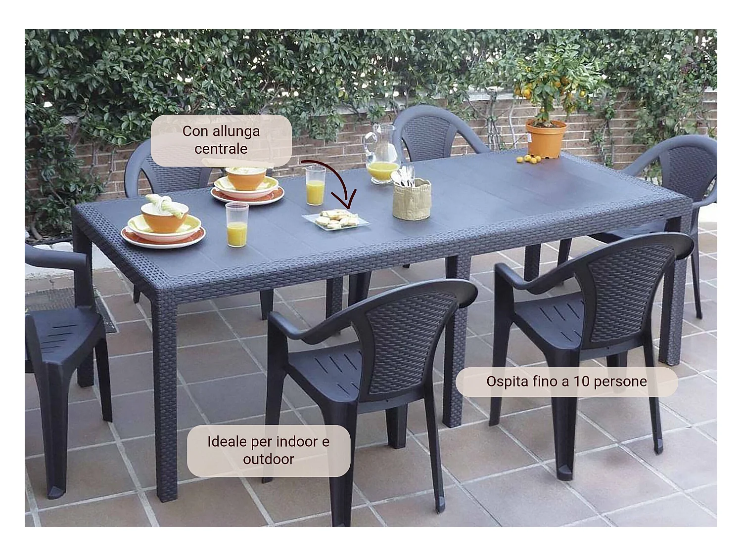 Dmains buitentafel, Uitschuifbare rechthoekige eettafel, Uitschuifbare tuintafel met rotaneffect, 100% Made in Italy, 150x90h72 cm, Antraciet