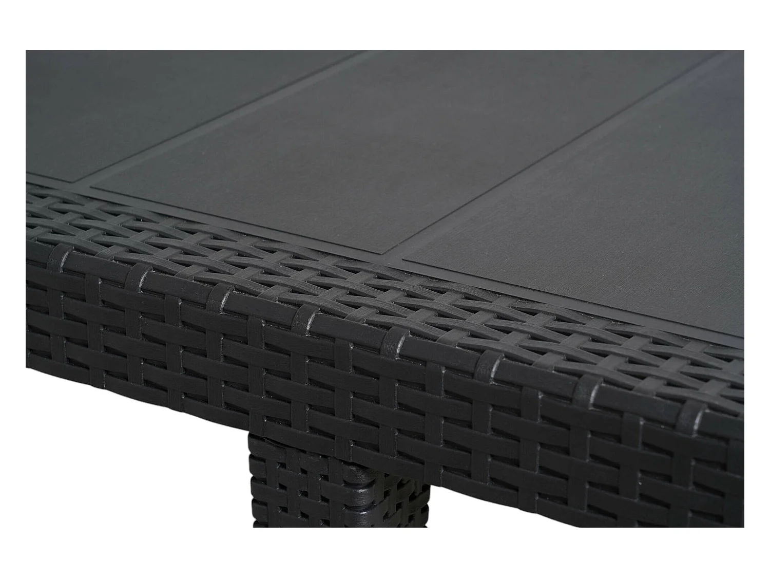 Table d'extérieur Dmains, Etagère à manger rectangulaire extensible, Table de jardin extensible effet rotin, 100% Made in Italy, 150/220x90h72 cm, Anthracite