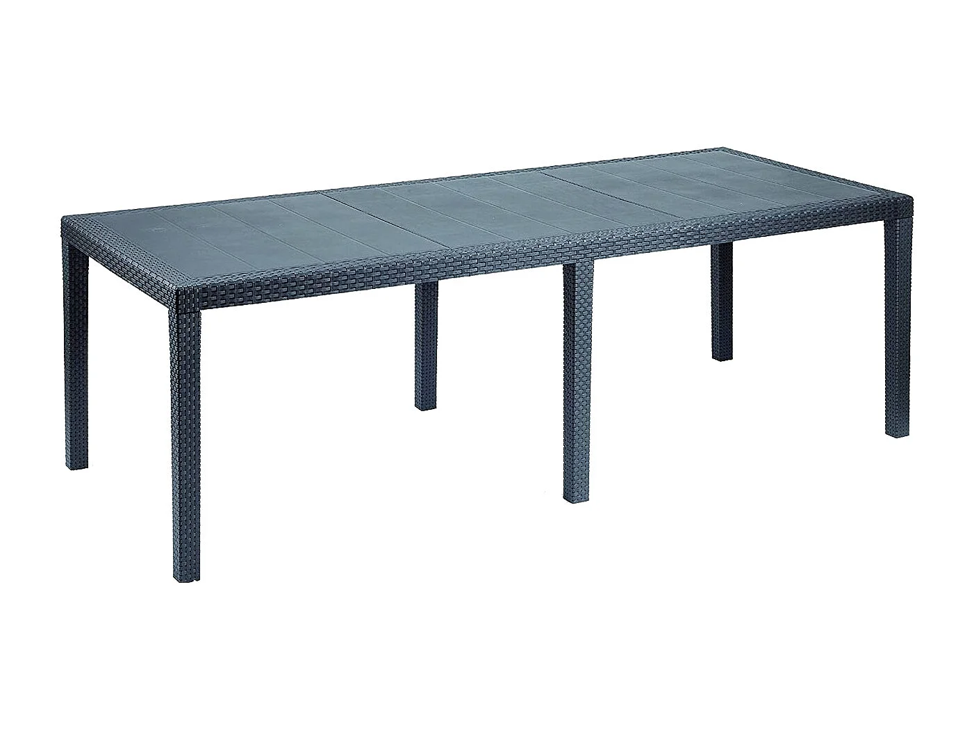 Table d'extérieur Dmains, Etagère à manger rectangulaire extensible, Table de jardin extensible effet rotin, 100% Made in Italy, 150/220x90h72 cm, Anthracite