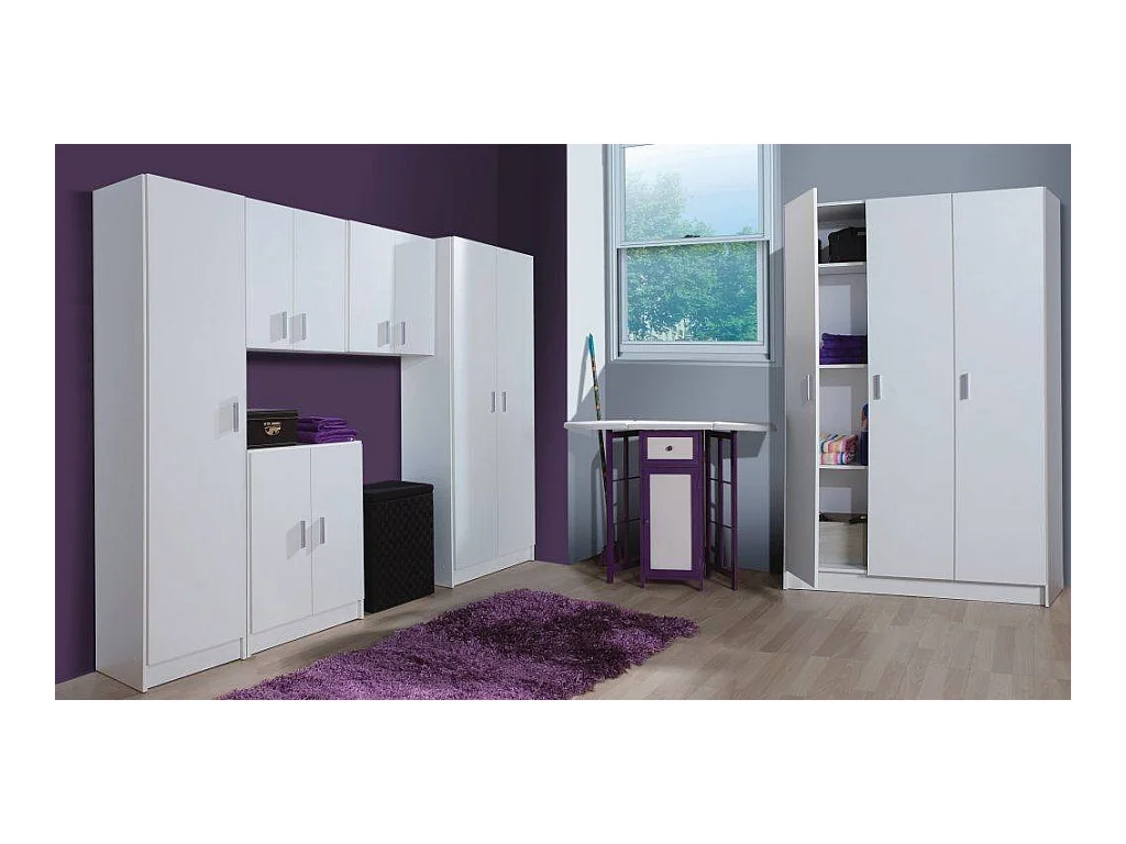 Mehrzweckschrank Dains, Beistellschrank mit 3 Türen, Kleiderschrank mit Schuhregal, Besenkammer, 109x37h180 cm, Weiß