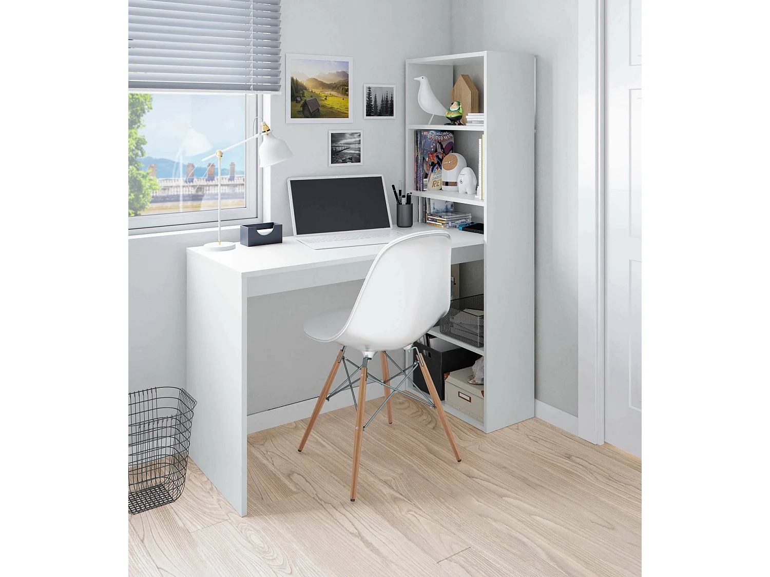 Dmora - Scrivania Ali, 120x53h144 cm, Bianco