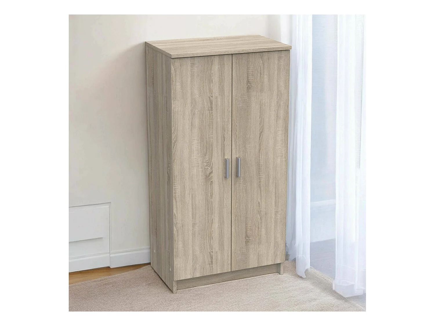 Sapateira 0, Armário multifuncional, Armário de arrumação com prateleiras, Sapateira com duas portas e 6 prateleiras, 55x36h108 cm, Carvalho