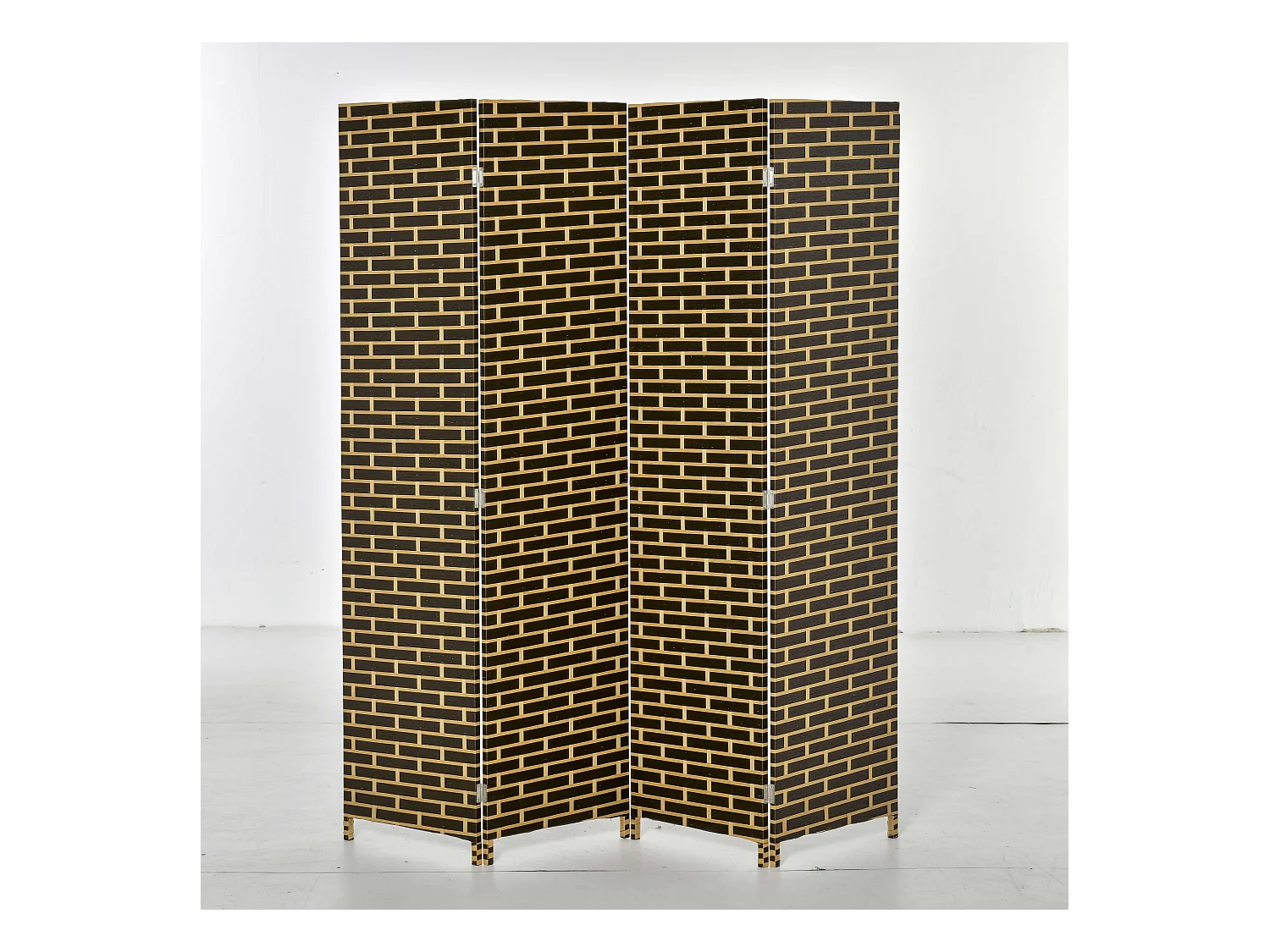 Paravent intérieur 4 panneaux pliables séparateur de pièce bois de peuplier fibres de papier tressée chocolat paille