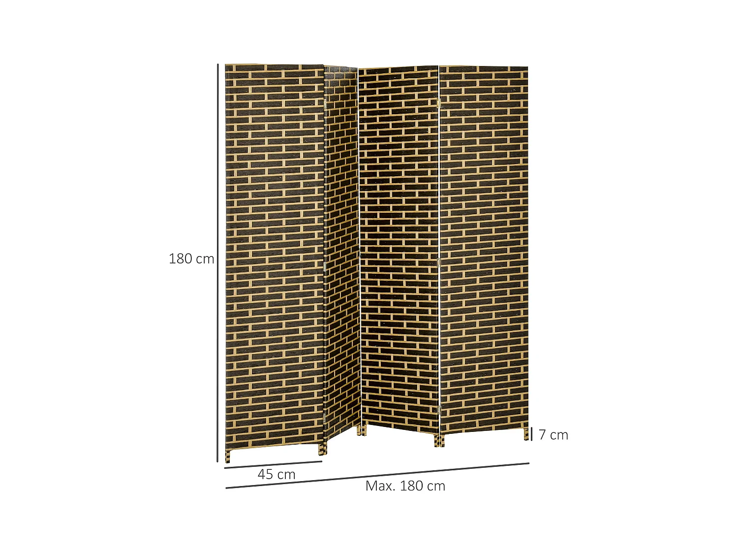 Paravent intérieur 4 panneaux pliables séparateur de pièce bois de peuplier fibres de papier tressée chocolat paille