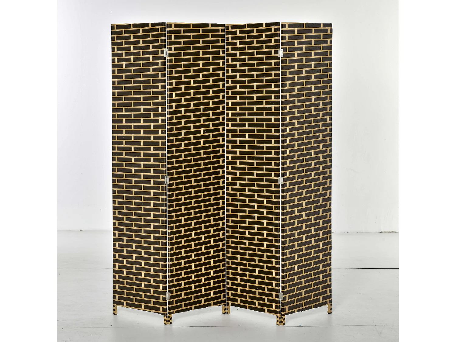 Paravent intérieur 4 panneaux pliables séparateur de pièce bois de peuplier fibres de papier tressée chocolat paille