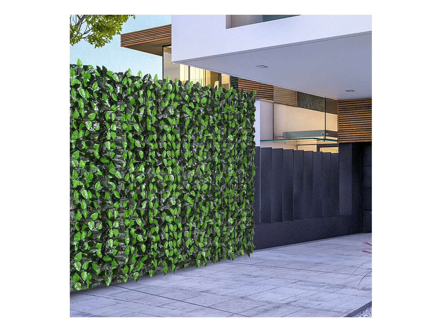 Haie artificielle feuilles de laurier - treillis extensible - brise-vue canisse végétale feuillage réaliste dim. 3L x 1H m PE anti-UV vert