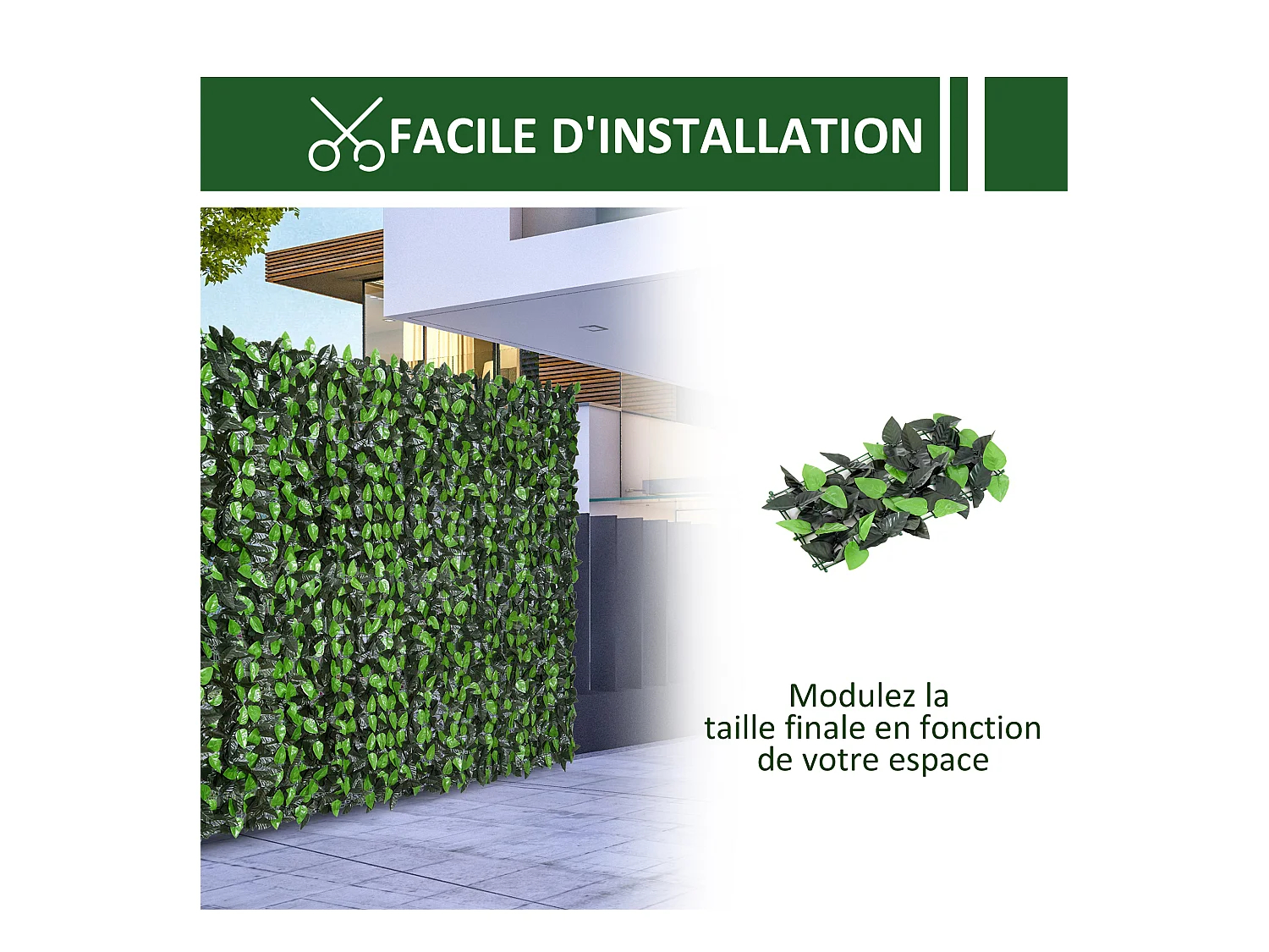 Haie artificielle feuilles de laurier - treillis extensible - brise-vue canisse végétale feuillage réaliste dim. 3L x 1H m PE anti-UV vert