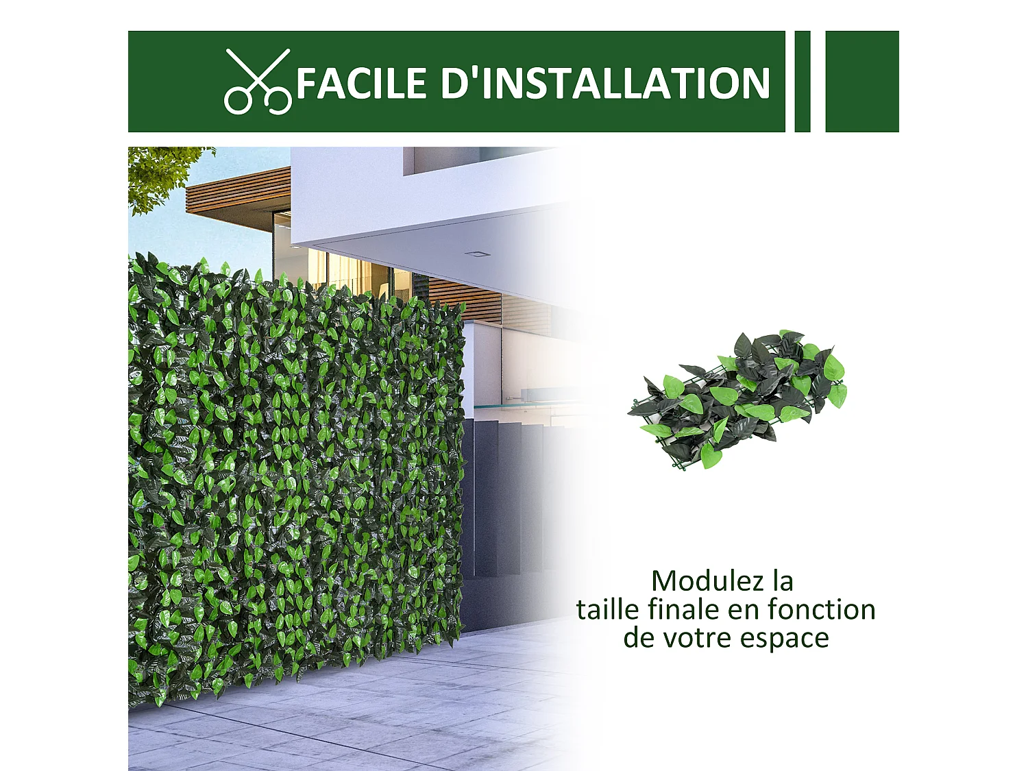 Haie artificielle feuilles de laurier - treillis extensible - brise-vue canisse végétale feuillage réaliste dim. 3L x 1H m PE anti-UV vert