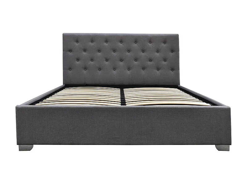 Cama de casal com armazenamento "Tino" - Cabeceira acolchoada - Cinza
