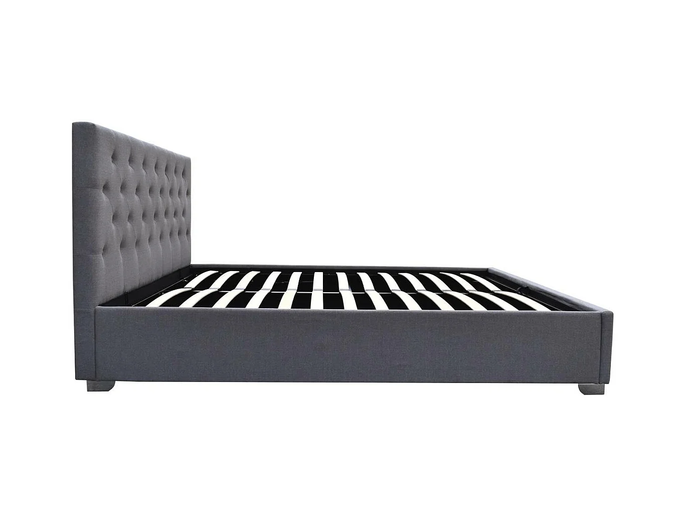 Cama de casal com armazenamento "Tino" - Cabeceira acolchoada - Cinza