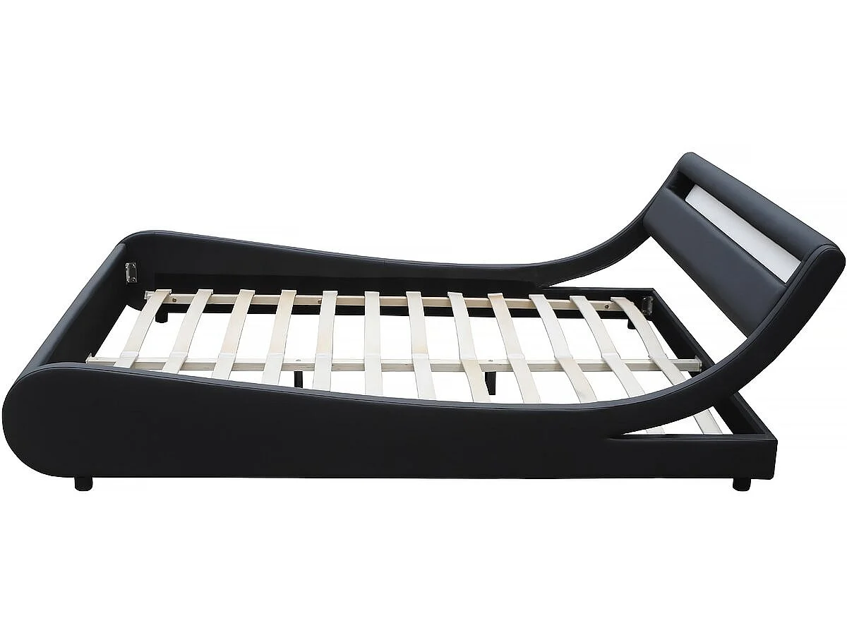Cama LED moderna "Natacha" - Acabamento em PVC preto - 140 x 190 cm - Estrutura de ripas incluída
