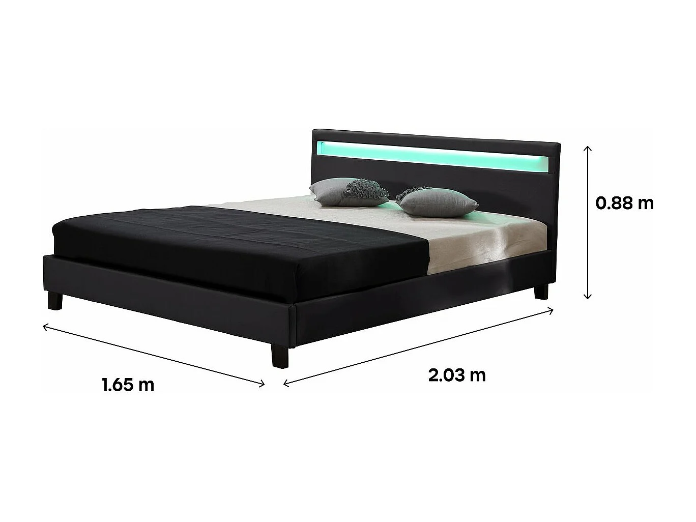 Lit LED "Maria" - 160 x 200 cm - Noir