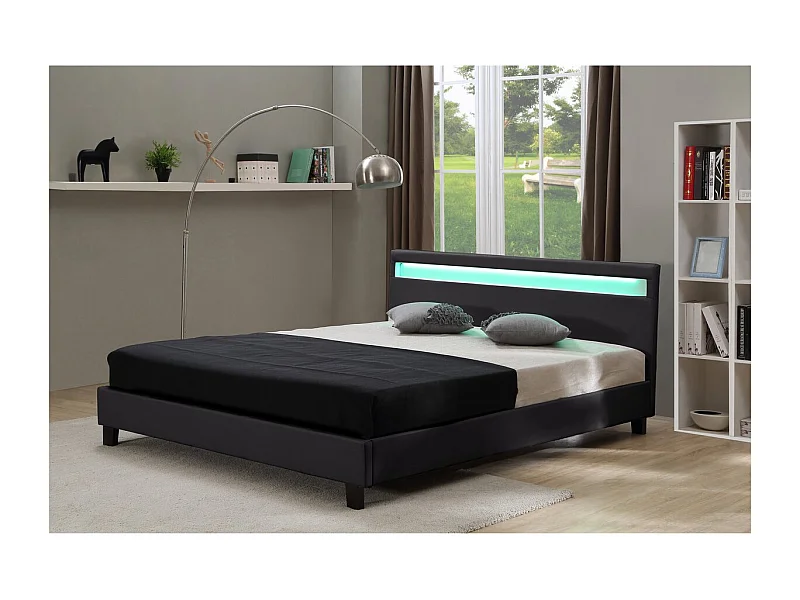 Cama LED "Maria" Preto 160x200cm com controle remoto
