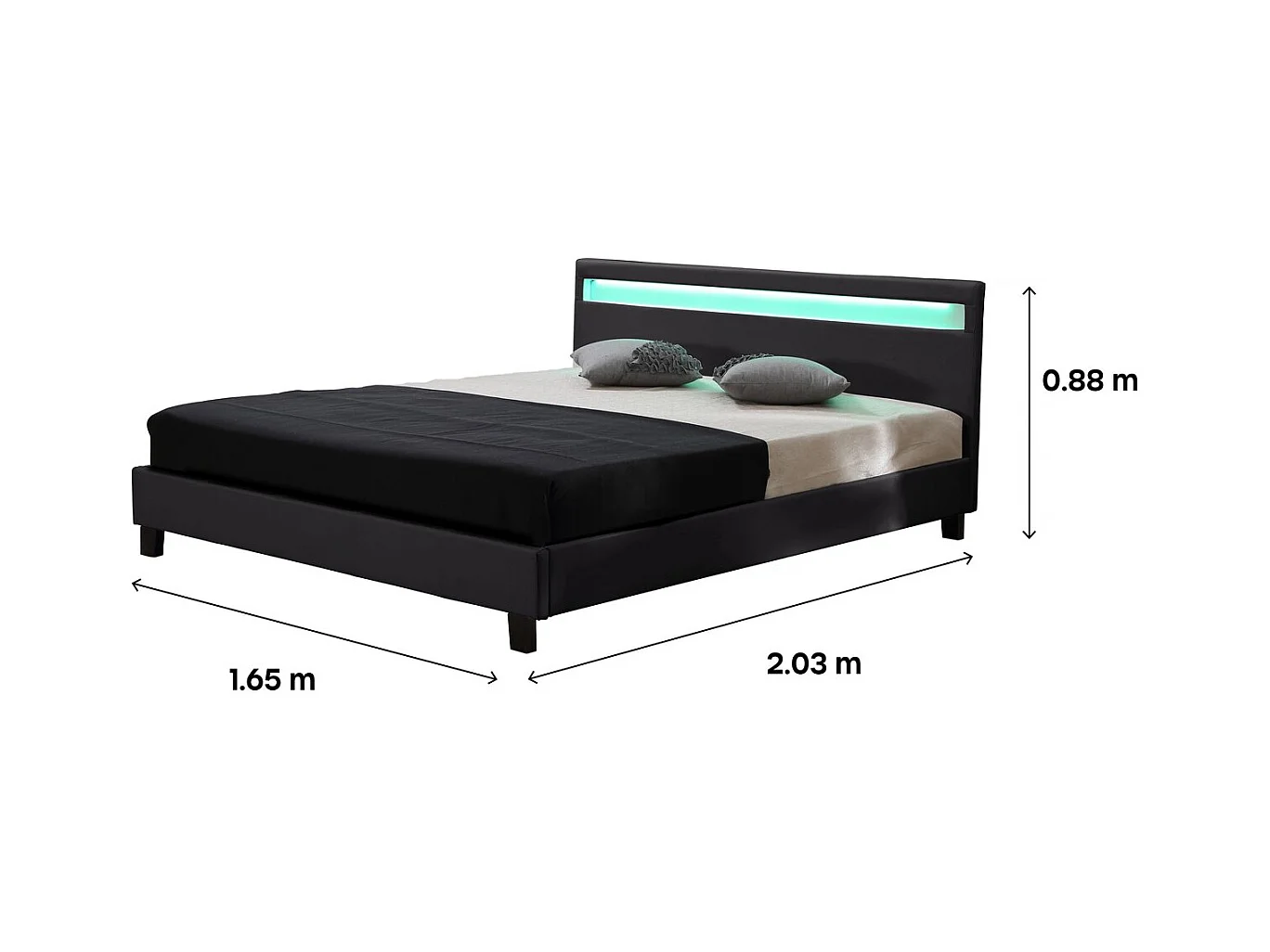 Bett mit LED "Maria" - 140 x 190 cm - Schwarz