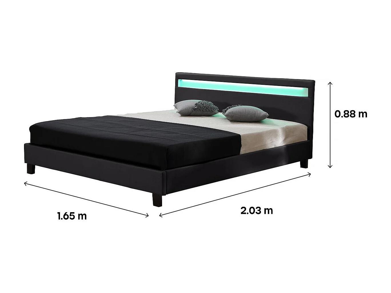 Lit LED "Maria" - 140 x 190 cm - Noir