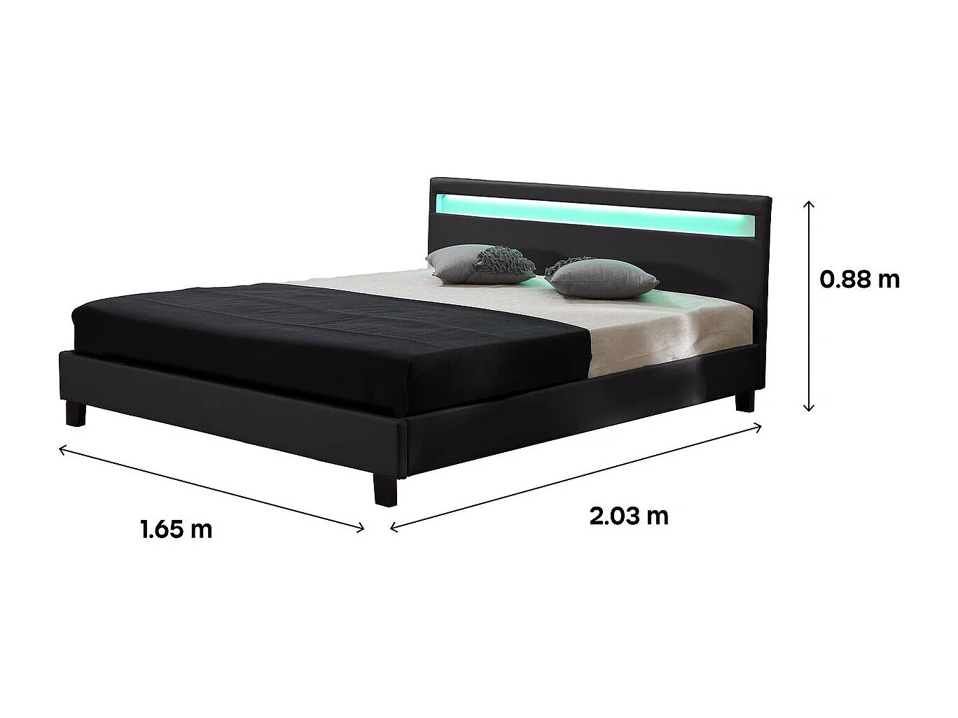 Lit LED "Maria" - 140 x 190 cm - Noir