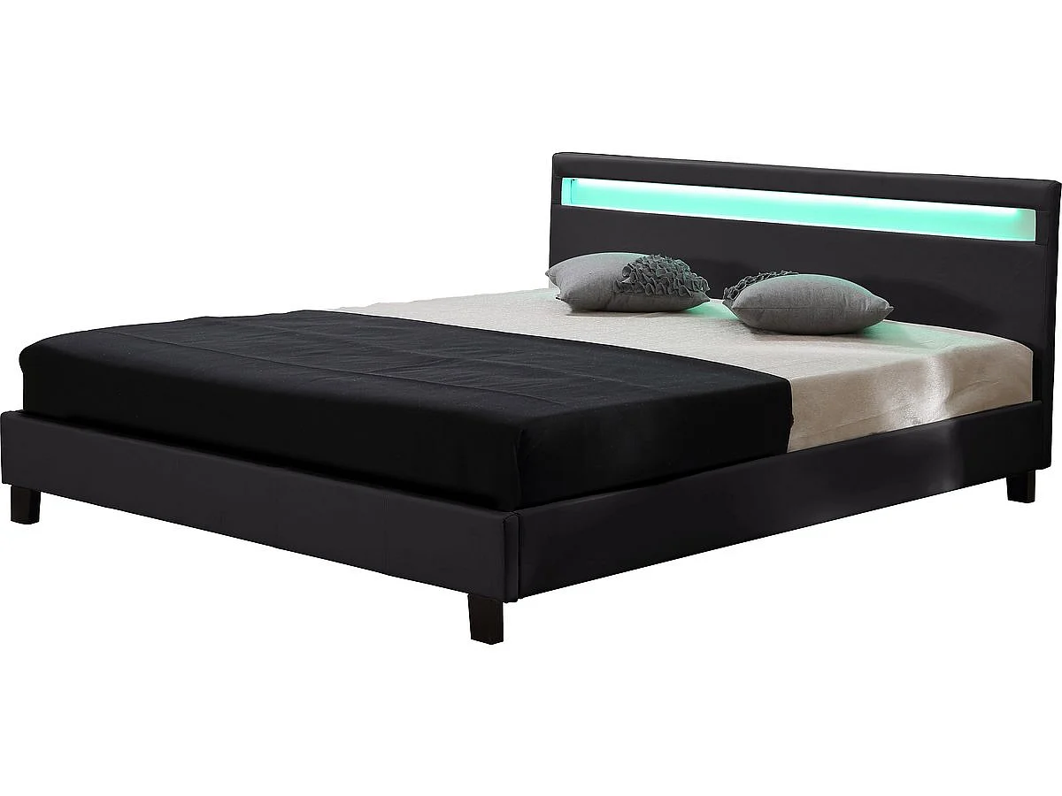 Stijlvol LED Bed "Maria" - 140 x 190 cm - Zwart met afstandsbediening en kleurveranderende LEDs