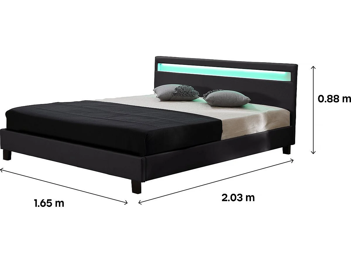 Stijlvol LED Bed "Maria" - 140 x 190 cm - Zwart met afstandsbediening en kleurveranderende LEDs