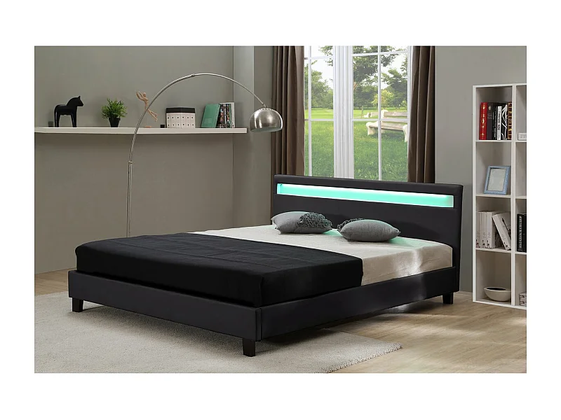 Letto con led "Maria" - 140 x 190 cm - Nero