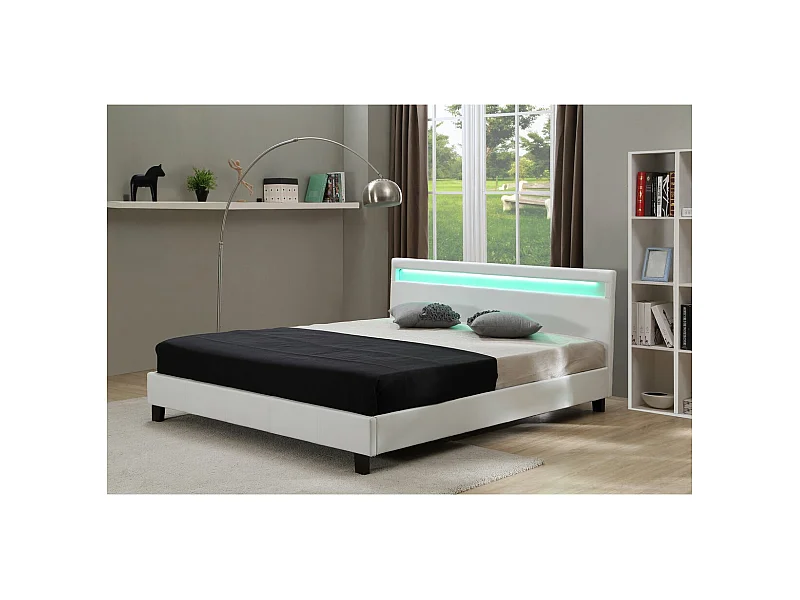 Cama con cabecero LED "Maria" - 140 x 190 cm - Blanco