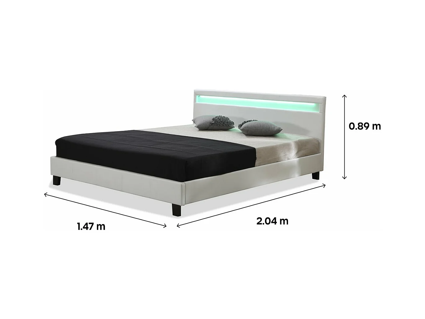 Cama LED "Maria" em PVC branco 140 x 190 cm com controle remoto e LED multicolor