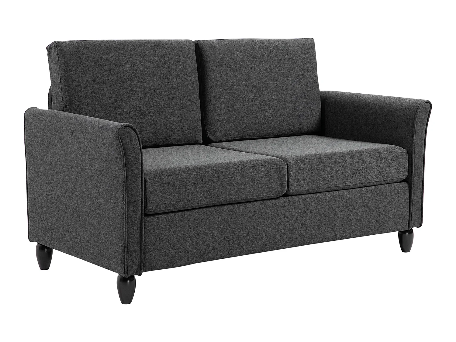 Canapé 2 places design scandinave dim. 141L x 70l x 78H cm pieds bois massif tissu lin gris foncé