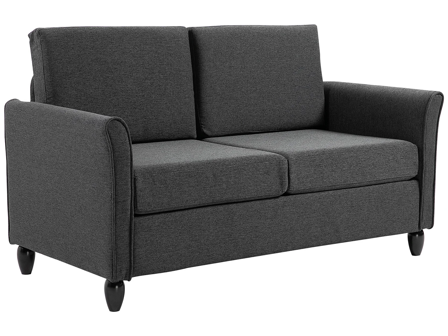 Canapé 2 places design scandinave dim. 141L x 70l x 78H cm pieds bois massif tissu lin gris foncé