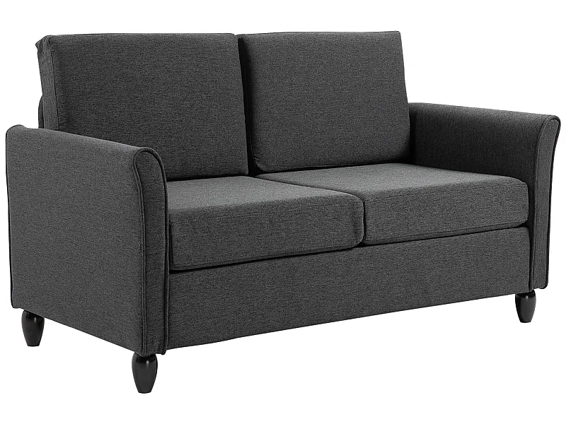 Canapé 2 places design scandinave dim. 141L x 70l x 78H cm pieds bois massif tissu lin gris foncé