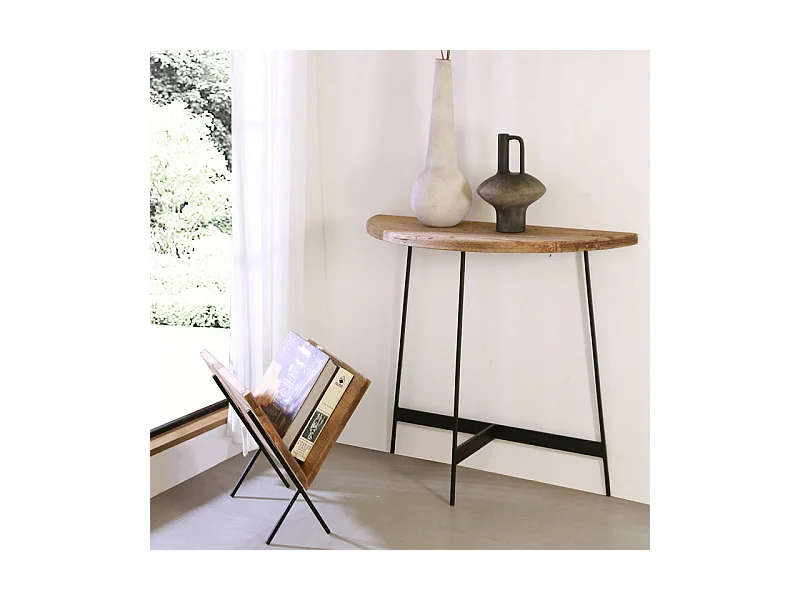 Porte-revues en bois recyclé et pieds filaires en métal noir - CHALET