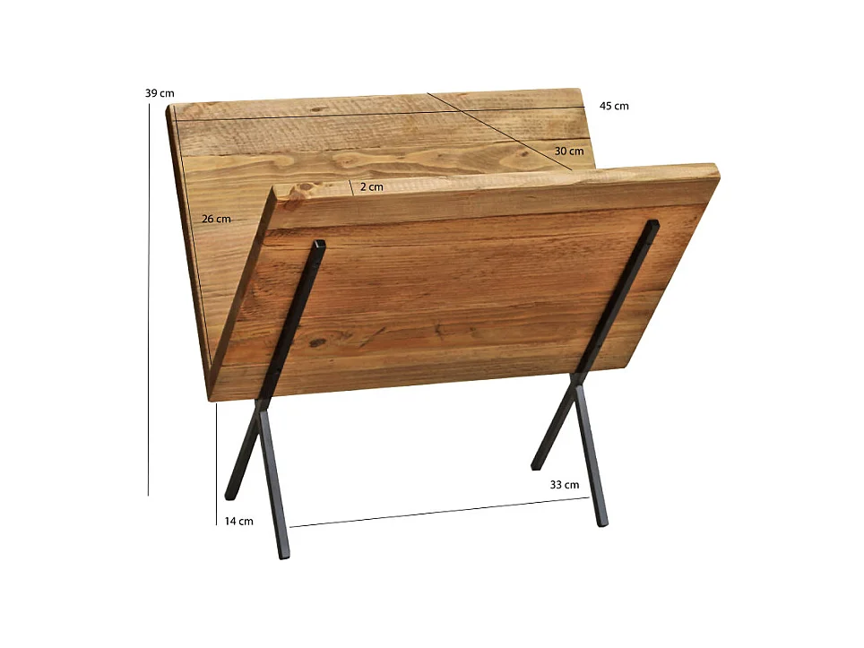 Porte-revues en bois recyclé et pieds filaires en métal noir - CHALET