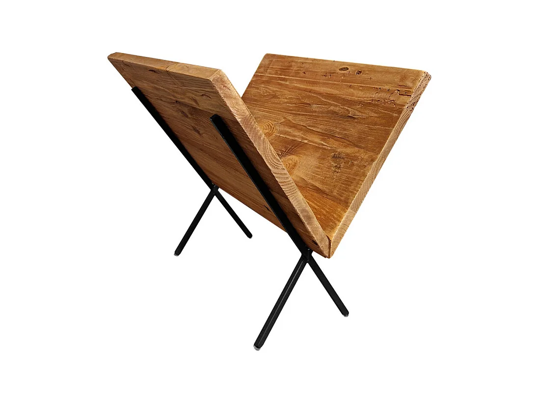 Porte-revues en bois recyclé et pieds filaires en métal noir - CHALET